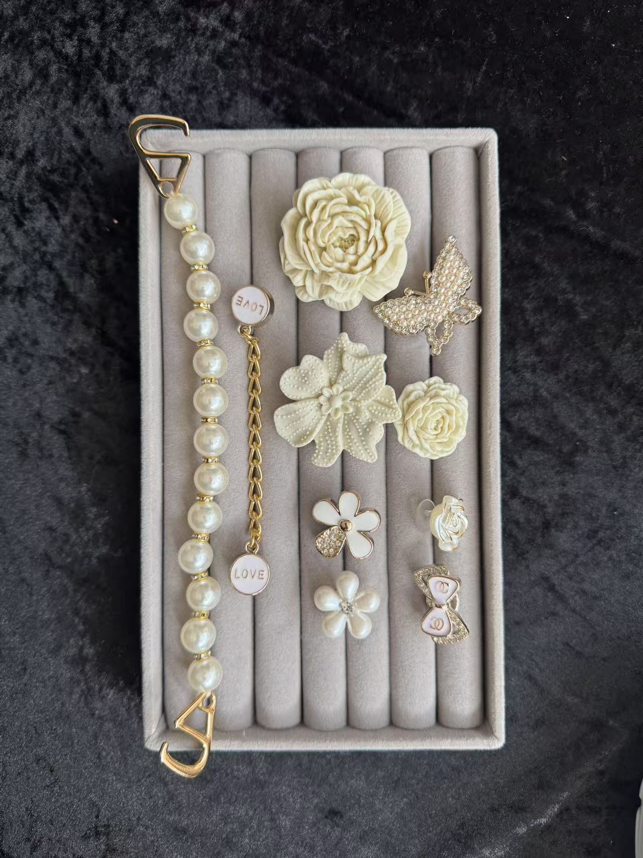 Pearl Chain Charms Flower & Butterfly Charms Set