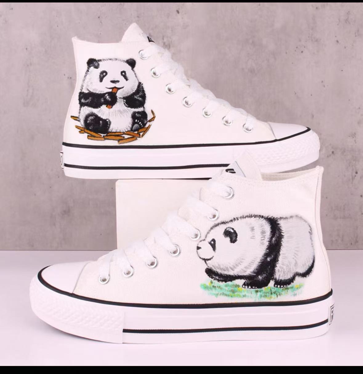 Hand-painted Canvas Shoes, Boy Panda High Top