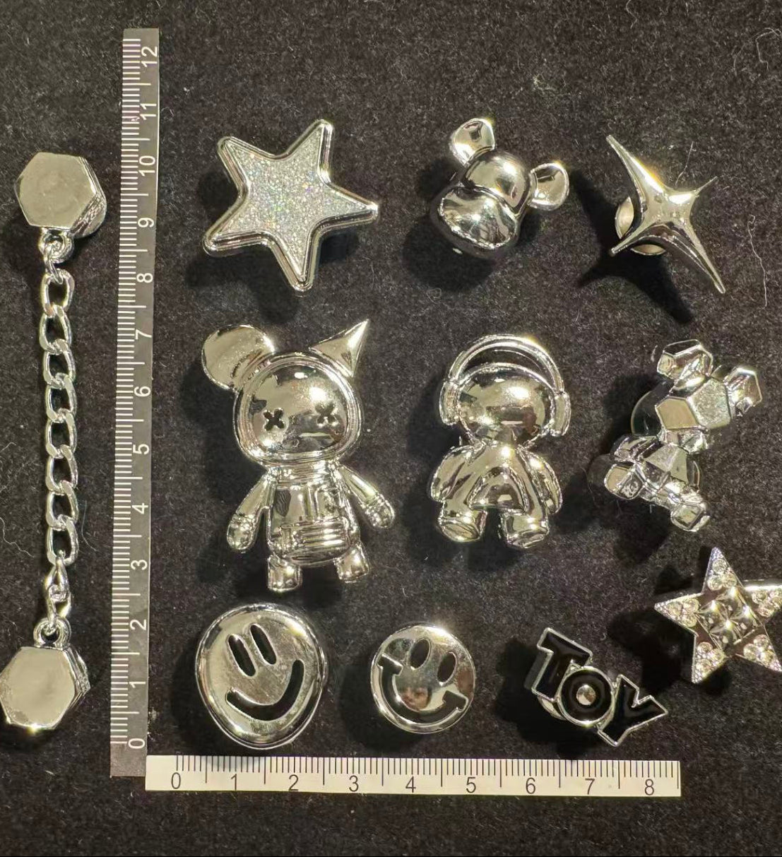 Silver Astronauts Smiley Faces & Chains Charms Set 11pcs Bundle