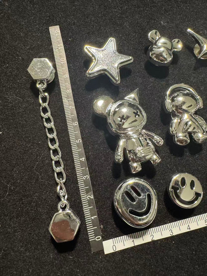 Silver Astronauts Smiley Faces & Chains Charms Set 11pcs Bundle