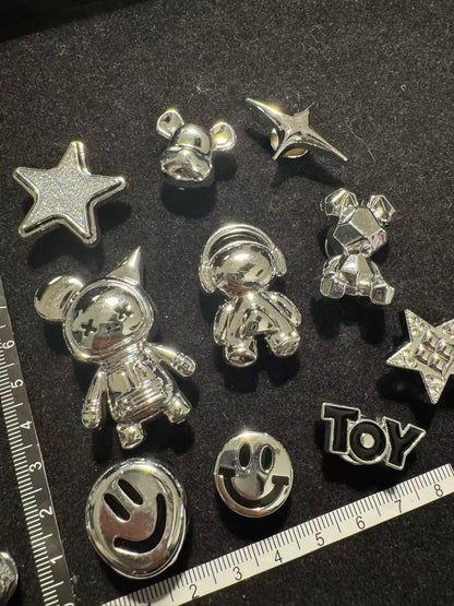 Silver Astronauts Smiley Faces & Chains Charms Set 11pcs Bundle