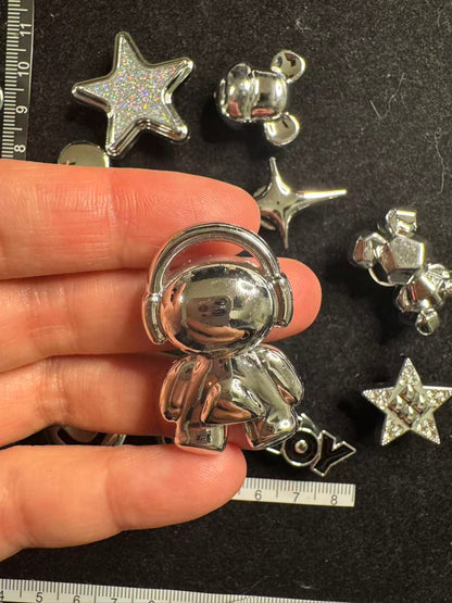 Silver Astronauts Smiley Faces & Chains Charms Set 11pcs Bundle