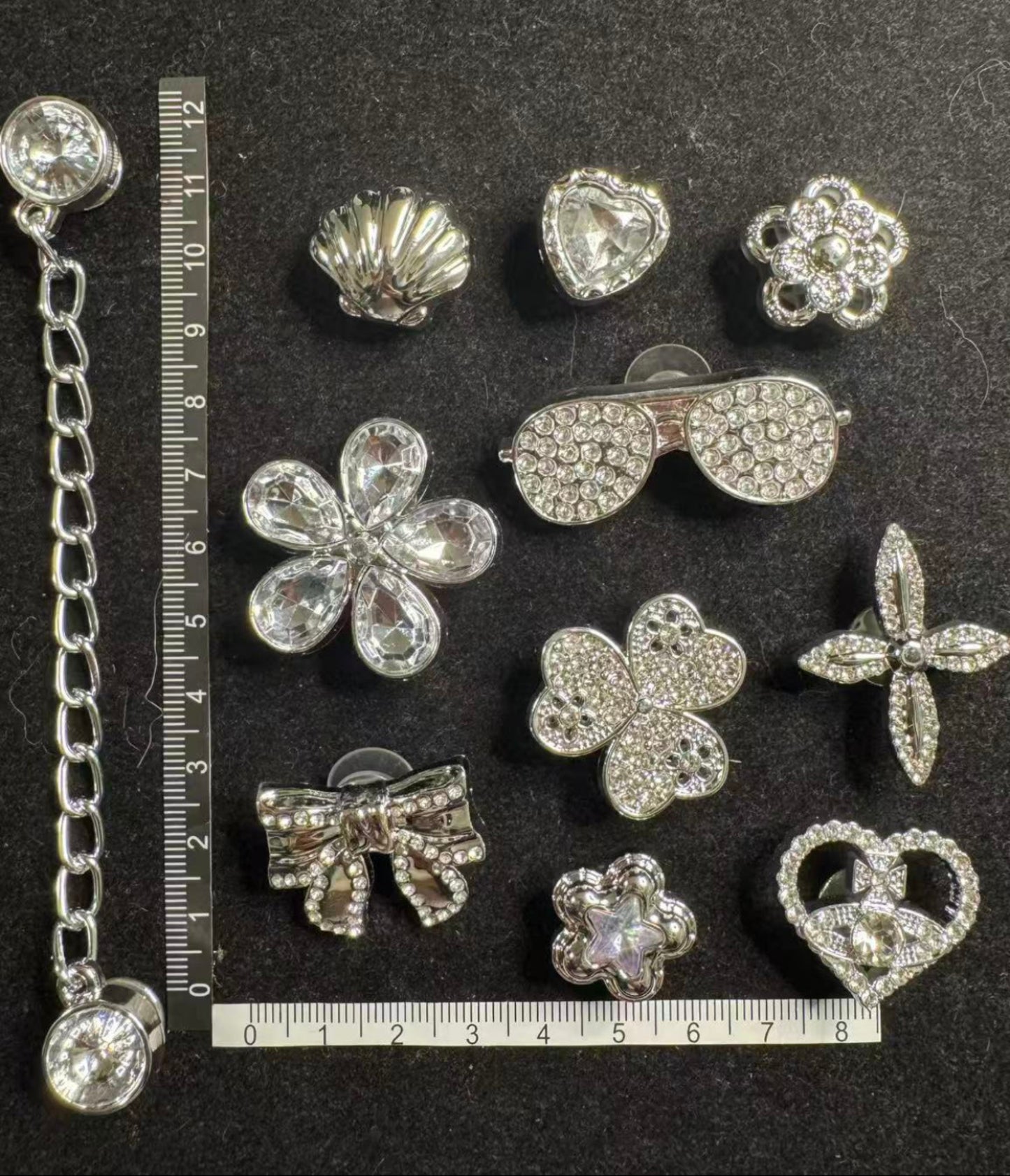 Silver Flowers Sunglasses & Chains Charms Set 11pcs Bundle