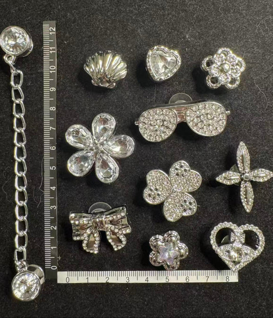 Silver Flowers Sunglasses & Chains Charms Set 11pcs Bundle