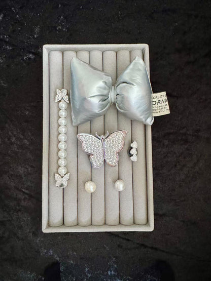Pearl Chain Charms & Butterfly Charms Set with Cushion Bow